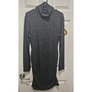 Athleta Malaga Dark Grey Heather Turtleneck Sweater Knit Dress M Ruched Sides